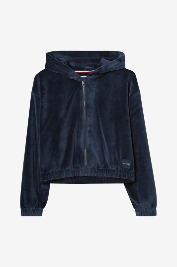 Tommy Hilfiger Collegegenser Velour Zip Through Hoodie Blå Tommy Hilfiger Collegegenser Velour Zip Through Hoodie Blå