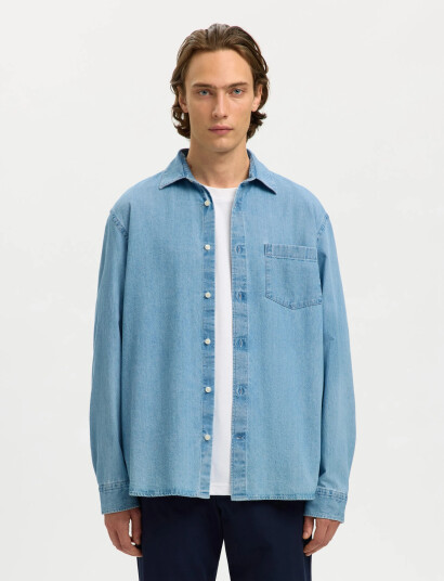 Selected Slhregcarlo Denim Ls Shirt Noos   Blue   L