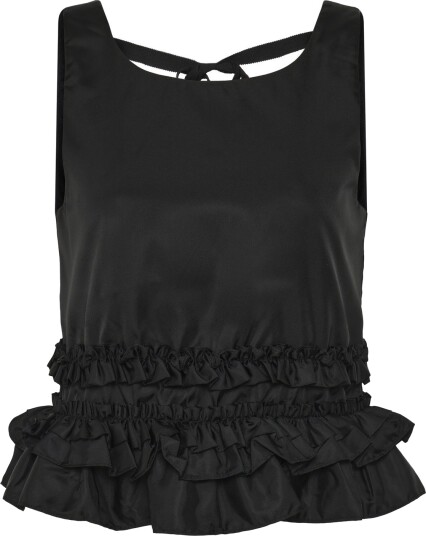 Ganni Duchesse Nylon Open Back Frill Top Black 36