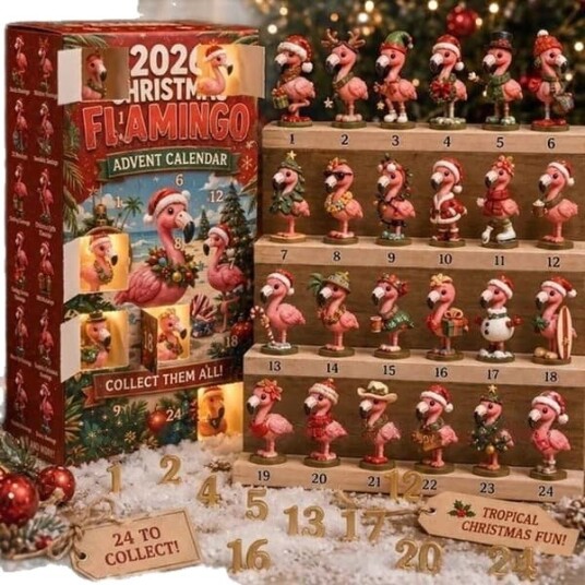 2026 Ny Flamingo 2D Flat Akryl Juletrepynt Julekalender er her – den perfekte gaven til flamingoelskere