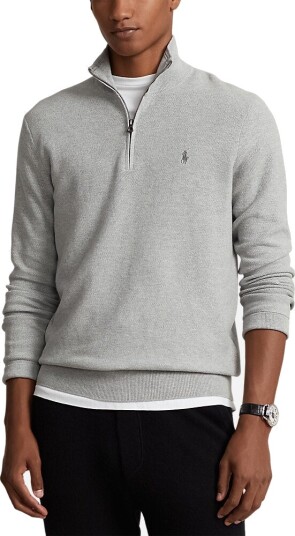 Mesh-Knit Cotton Quarter-Zip Sweater Andover Heather