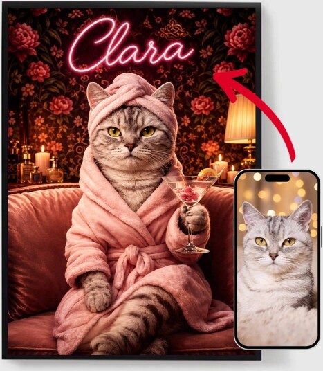Personalisert Plakat Poter & Prosecco Kjæledyrportrett AI Plakat