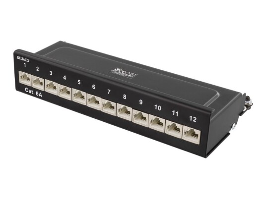 Deltaco Pan-213 Koblingspanel Veggmonterbar Cat 6A Rj-45 X 12 Svart Deltaco Pan-213 Koblingspanel Veggmonterbar Cat 6A Rj-45 X 12 Svart