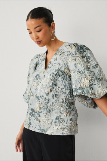 Ellos Collection Bluse med ballongermer Blå