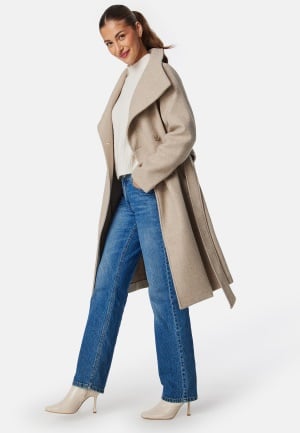 BUBBLEROOM High Neck Midi Coat Light beige S