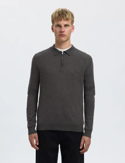 Selected Slhberg Ls Half Zip Polo Noos - Grey - XL