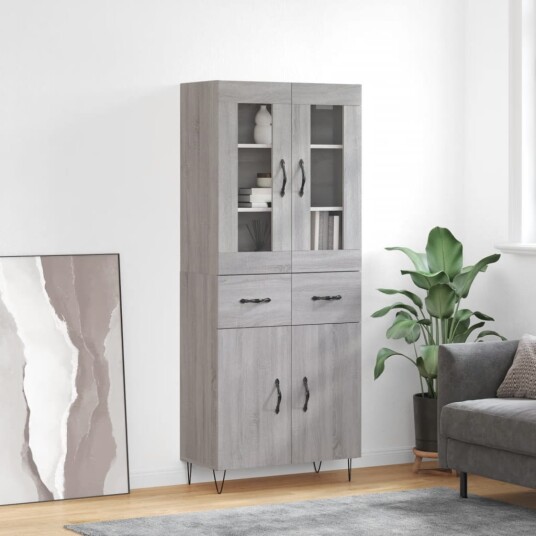 Highboard grå sonoma 69,5x34x180 cm konstruert tre