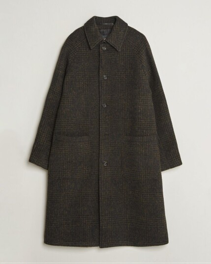 Boss CAMEL Cohn Wool Checked Coat Open Green