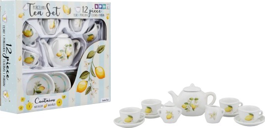 Barbo Toys 12 Deler Porselen Teservise med Sitron Tema