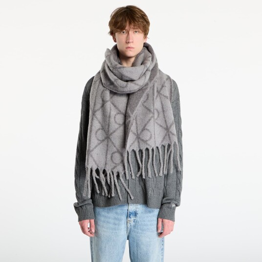 Calvin Klein Emblem Aop Brushed Hw Scarf - Grey - ONE SIZE