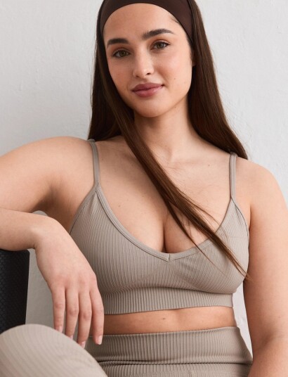 aim´n Ribbed Seamless Crop Top   Beige   S