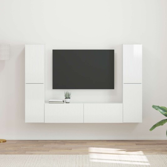 TV benksett 6 pcs Høyglanset hvit Konstruert tre