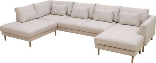Florenz 4 seters Venstrevendt U formet Sofa med Divan og Sjeselong i Stoff   Beige