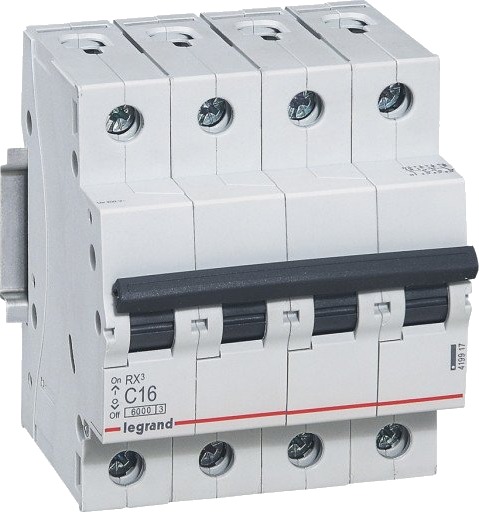 Legrand 3 stk RX³ MCB automatsikring C16 4P 4M 6kA