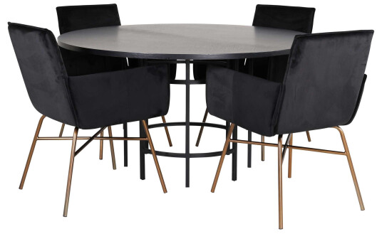 Venture Design Copenhagen & Petra spisegruppe Svart/svart 4 stoler & bord 140 cm