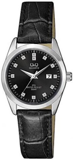 Q&Q Dameklokke QZ13J302Y Classic Sort/Lær Ø30 mm