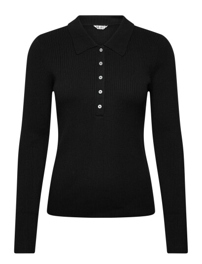 Object Objkelly L/S Sli Polo Knit Pullover Noos   Black   XS