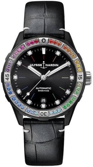 Ulysse Nardin Dameklokke 8163 182B1LE 2A RAIN 1A Diver Sort/Lær Ø39