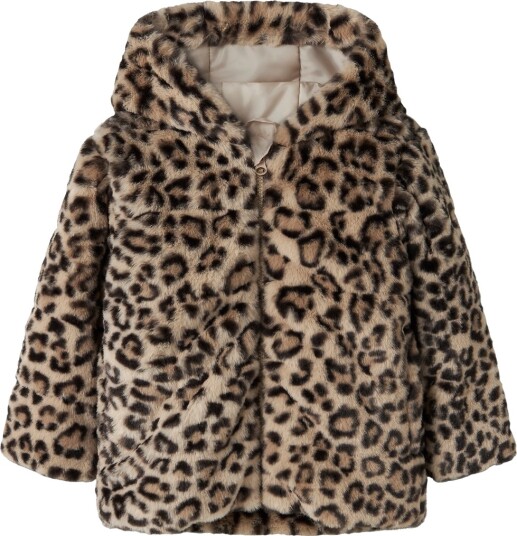 Name It Jakke Imitert pels m. Hette NmfMila Humus/Leo Name It 1½ år (86) Overgangsjakke Beige Brun Svart