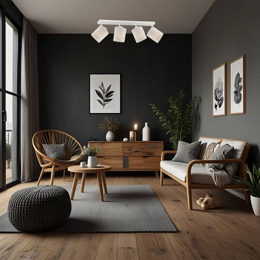 Argon Suerte taklampe kremhvit lintekstil 4 lyskilder