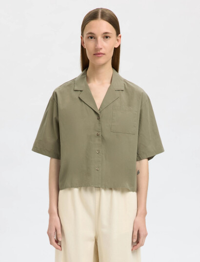 Selected Slfblair Ss Cropped Shirt B - Khaki green - 34