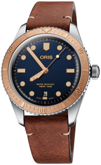 Oris Herreklokke 01 733 7707 4355 07 5 20 45 Diving Blå/Lær Ø40 mm