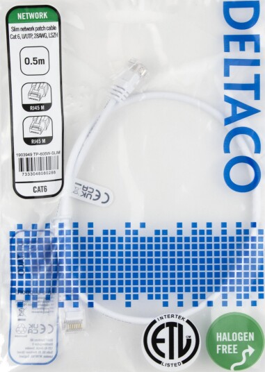 DELTACO Nettverkskabel Cat6 U/UTP AWG28 LSZH 0,5 m Hvit