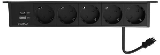 DELTACO OFFICE Under-desk Outlet angled,5 outlet,1x21W A+C USB,GST18