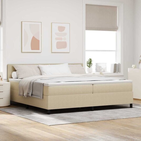  Box Spring Seng med Madrass Lys Grønn Grå 200x200 cm Corduroystoff
