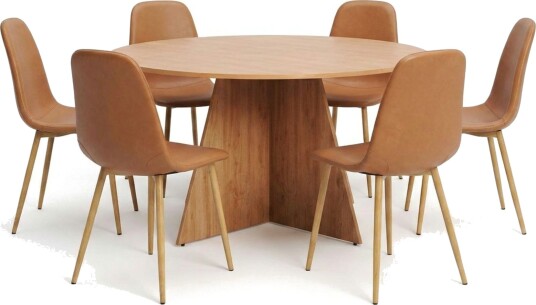 Vera spisegruppe rund 150 cm eik med 6 Nibe spisestoler Eik