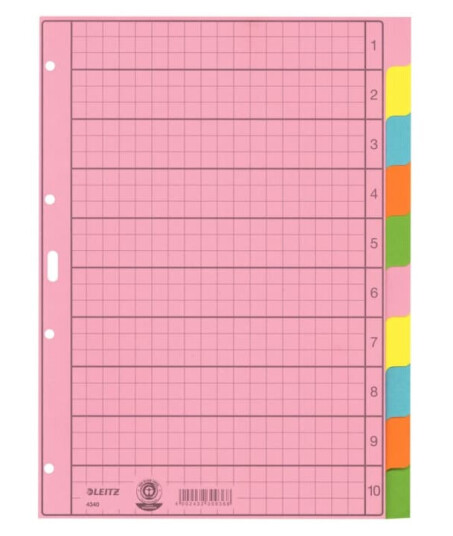 Leitz - Inndeler - 10 deler - for A4 (210 x 297 mm) - med fliker - multifarge