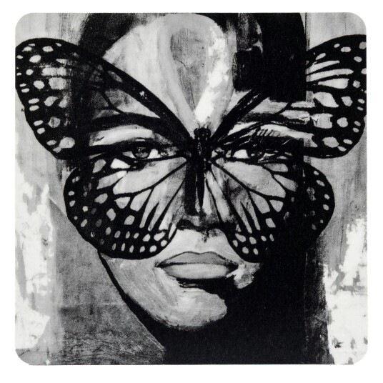 Carolina Gynning Golden Butterfly B&W Glassunderlag 9x9 cm Sort / Hvit