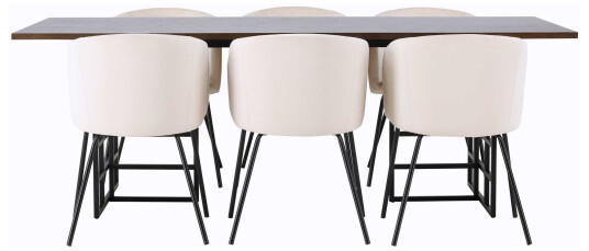 Venture Design Ystad & Berit spisegruppe Beige/mokka 6 stoler & bord 220 x 100 cm