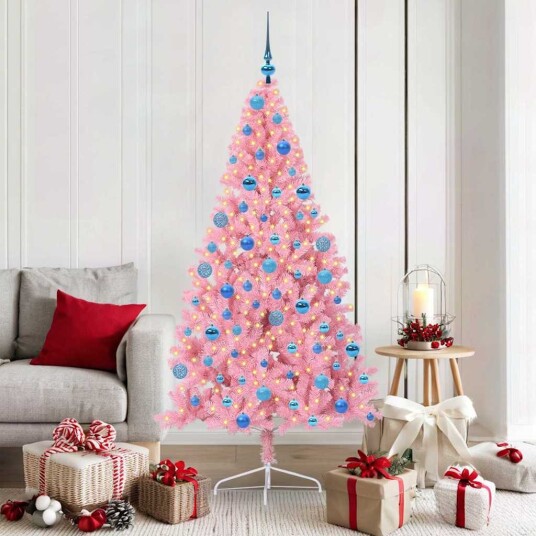 Kunstig Forhåndsopplyst Juletre med 300 LED Rosa 180 cm PVC