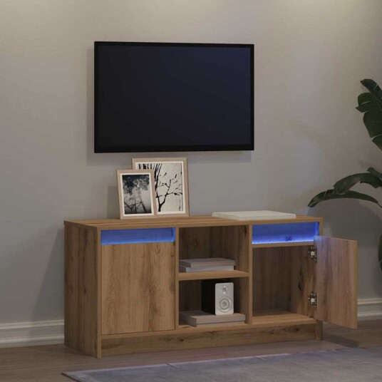 TV skap med LED stripelys Brun 100 x 34 x 50 cm Konstruert tre TV skap med LED stripelys Brun 100 x 34 x 50 cm Konstruert tre