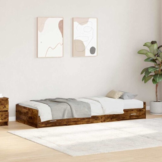 Sengestamme med hodegjerde Røkt eik 90 x 200 cm Konstruert tre