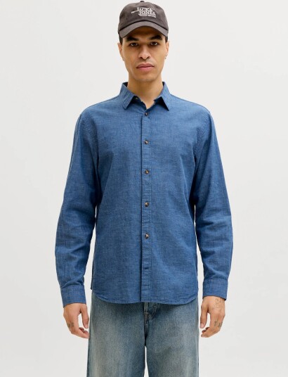 Jack & Jones Jjesummer Linen Blend Shirt L/S Sn Blue M