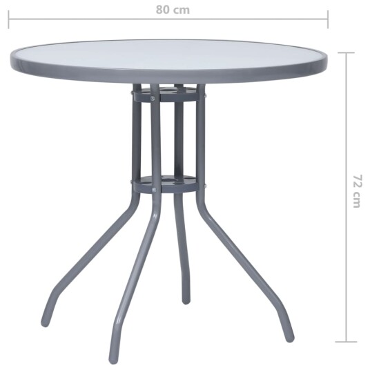 vidaXL Hagebord lysegrå 80 cm stål og glass vidaXL Hagebord lysegrå 80 cm stål og glass