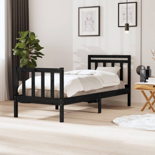 vidaXL Sengeramme svart heltre 75x190 cm 2FT6 Small Single