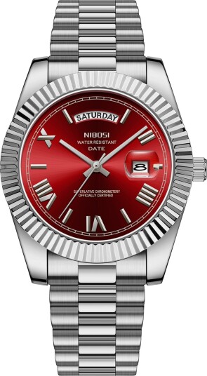 Nibosi Day Date Roman Silver Red