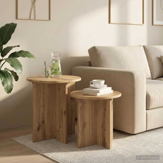 vidaXL Sidebordssett med lagring 2 pcs Artisan eik Konstruert tre vidaXL Sidebordssett med lagring 2 pcs Artisan eik Konstruert tre