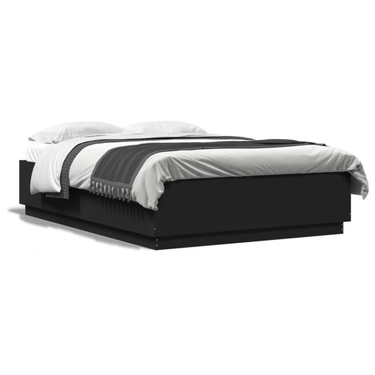  Sengeramme med LED-lys svart 150x200 cm konstruert tre 8721012273405