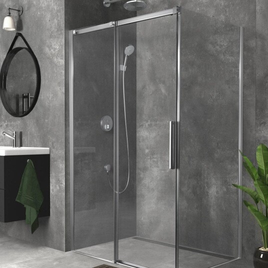 Sanipro Altis Line / Black - Skyvedør Nisje Krom 150cm Klart Glass Sanipro Altis Line / Black - Skyvedør Nisje Krom 150cm Klart Glass