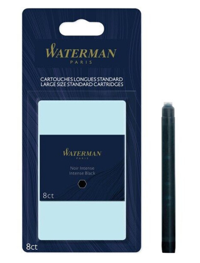 Waterman Fountain Pen Ink Cartridges Long Intense Svart 8 Count Blister Pack