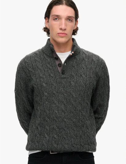 Superdry Cable Button Neck Jumper   Grey   XXL