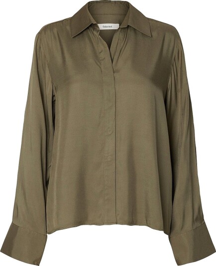Selected Women Skjorte Slwjonna Reg Ls Open Collar Shirt N Grønn