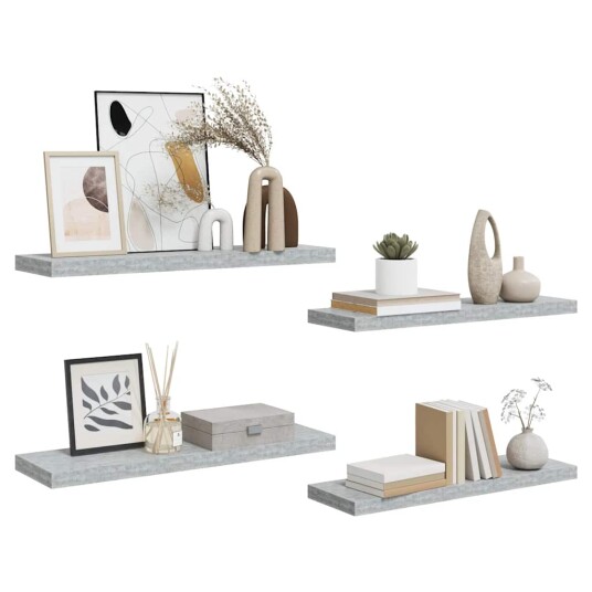 vidaXL Flytende vegghyller 4 stk betonggr? 80x23,5x3,8 cm MDF