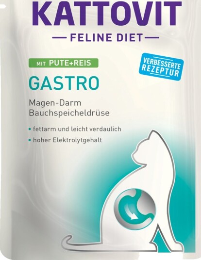 Kattovit Våtfôr Feline Gastro Porsjonspose & Ris Kalkun 24 X 85 G