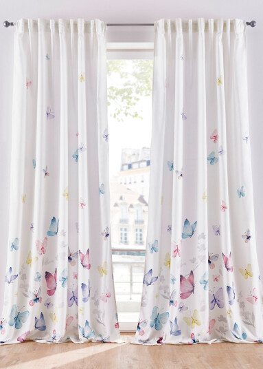 bonprix Mikrofibergardin med sommerfugltrykk (1-pack) 1 (H/B: 145/135 cm),2 (H/B: 175/135 cm),3 (H/B: 225/135 cm),4 (H/B: 245/135 cm) hvit