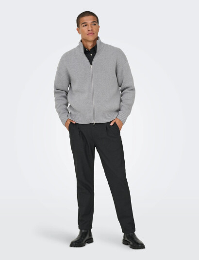 ONLY & SONS Onsblake Ds High Neck Cardigan Knit Noos   Grey   XS